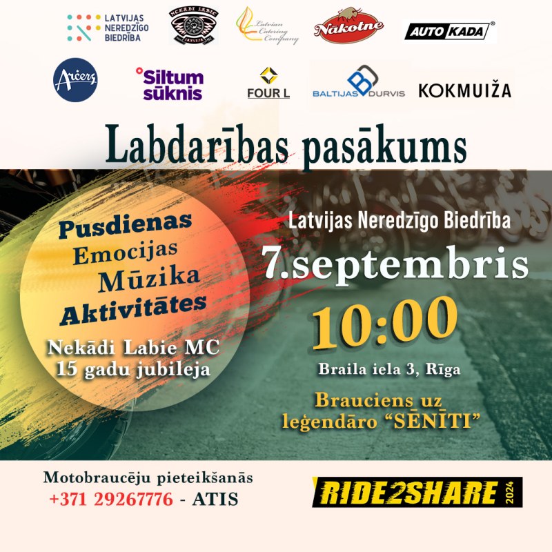 RIDE2SHARE 2024 moto brauciens šogad 7.septembrī – laiks reģistrēties!!